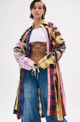 DONT EVEN MIXED PLAID LONG BUTTON DOWN