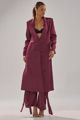 TAKE ME EVERYWHERE SATIN TRENCH IN BURGUNDY