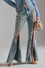 CRAZY ENOUGH LACE UP FLARE DENIM