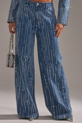 NEVER COME DOWN RHINESTONE DENIM