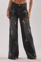 SPACE AND TIME STUDDED DENIM