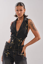 SPACE AND TIME STUDDED DENIM VEST