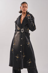 SPACE AND TIME STUDDED DENIM TRENCH