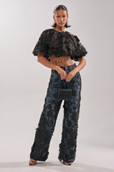 DONT GIVE UP RELAXED DENIM WITH TULLE OVERLAY