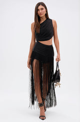 GINA SINGLE SHOULDER FRINGE TOP