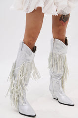 AZALEA WANG BENNETTO SILVER RHINESTONE WESTERN BOOT