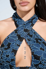 JUSTINA DENIM CUTOUT JUMPSUIT