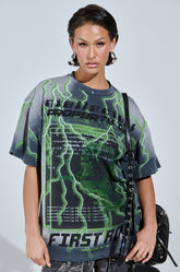 FIRST ONE HERE OVERSIZED GRAPHIC TEE