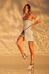 ALIX STRIPED MINI DRESS WITH TIE FRONT
