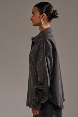 BLING BLING DENIM BUTTON DOWN TOP IN BLACK