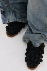 AZALEA WANG GREYI BLACK PUFF FLORAL FLAT SNEAKER