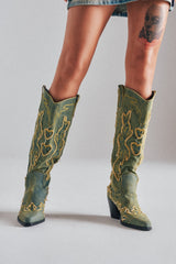 AZALEA WANG HEINRICH DENIM WESTERN LOW HEEL BOOT