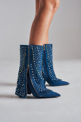 AZALEA WANG HENZI DENIM STUDDED CHUNKY BOOTIE