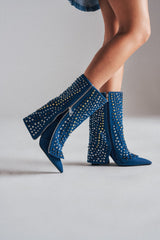 AZALEA WANG HENZI DENIM STUDDED CHUNKY BOOTIE