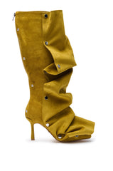 AZALEA WANG IMOGINE OLIVE FOLDED DETAIL STILETTO BOOT