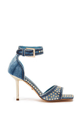 AKIRA GOLD INANA DENIM STUD EMBELLISHED STILETTO SANDAL