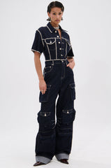 ALEXANDRA DENIM CARGO JUMPSUIT