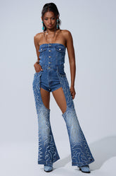 THROW DOWN DENIM JUMPSUIT WITH CHAPS