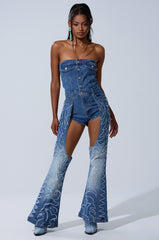 THROW DOWN DENIM JUMPSUIT WITH CHAPS