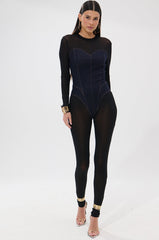 NEW YEAR SAME ME MESH DENIM JUMPSUIT