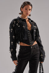 CROSS MY HEART ULTRA CROP DENIM JACKET