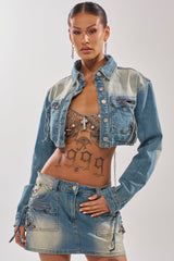 CROWN CROPPED LONG SLEEVE DENIM BUTTON DOWN