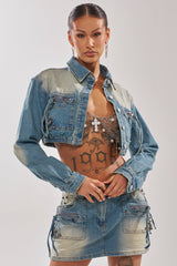 CROWN CROPPED LONG SLEEVE DENIM BUTTON DOWN