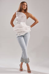 HANNI RHINESTONE DENIM CROPPED PANT