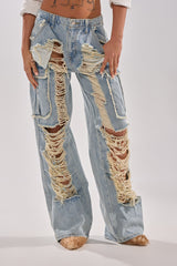 ALMA DISTRESSED DENIM CARGO PANTS