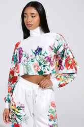FULL BLOOM SATIN MOCK NECK BLOUSE IN WHITE