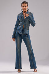 GLAMOUR STUDDED FLARE DENIM PANT