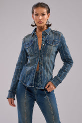 GLAMOUR STUDDED BUTTON DOWN DENIM TOP