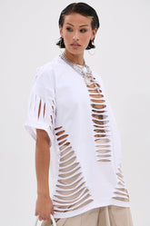 SLASHED UP OVERSIZED SHORT SLEEVE TEE