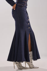 YOU GOT ME SPINNING DENIM MAXI SKIRT