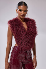 TARA FAUX FUR HALTER TOP