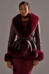 KENZY FUR TRIM MOTO IN BURGUNDY