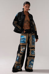 WORK OF ART GRAPHIC WIDE LEG DENIM