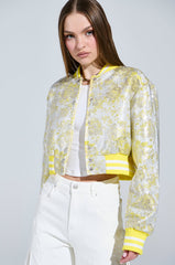 SOLEIL RHINESTONE BROCADE BOMBER