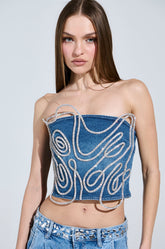 WOBBLY RHINESTONE DENIM CORSET TOP