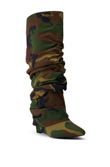 AZALEA WANG ZUMMA CAMO RUCHED WEDGE BOOT