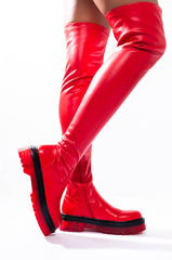 AZALEA WANG A LITTLE SOMETHIN FOR YOU FLATFORM BOOT IN RED