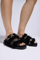 AZALEA WANG COLTER FAUX FUR SLIP ON SANDAL