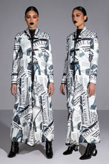 PARTY LIKE ITS 2002 NEWSPAPER PRINT LONG CARDIGAN