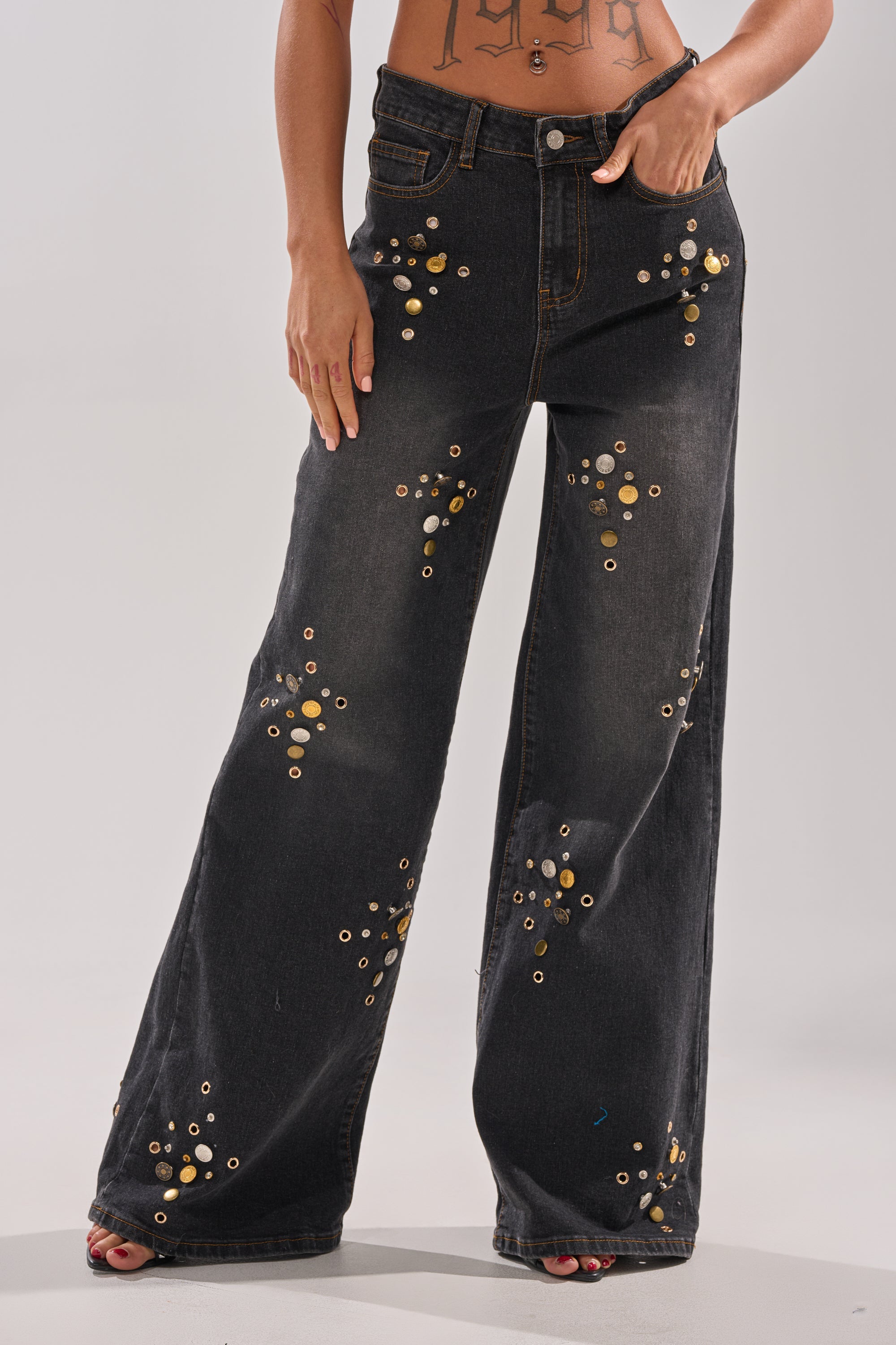 SPACE AND TIME STUDDED DENIM