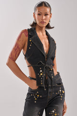 SPACE AND TIME STUDDED DENIM VEST
