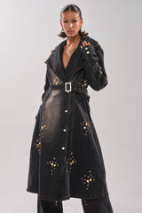 SPACE AND TIME STUDDED DENIM TRENCH
