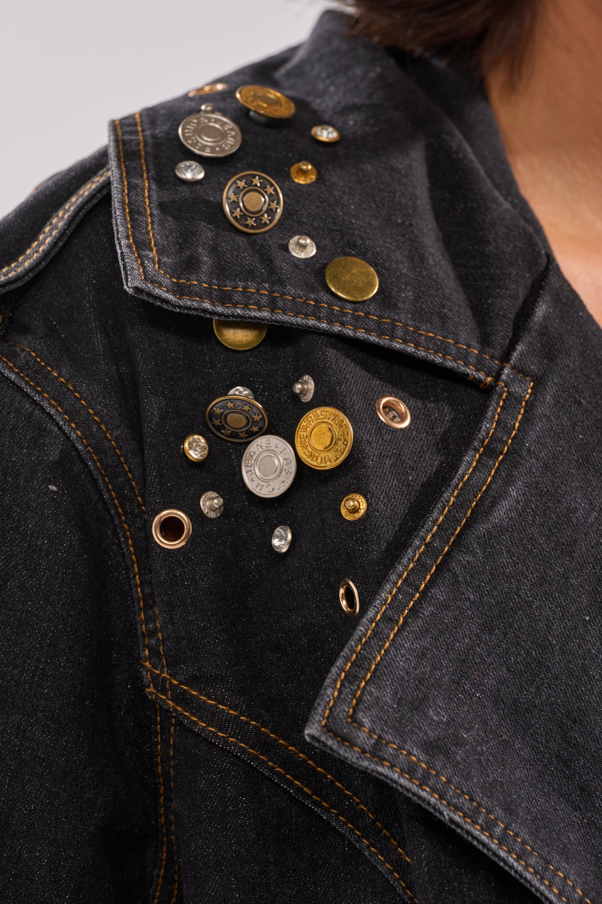 SPACE AND TIME STUDDED DENIM TRENCH