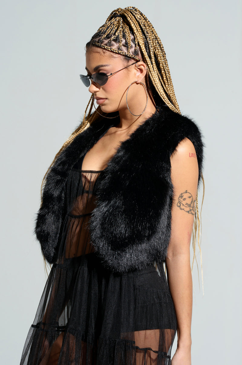 LIGHTS OUT FAUX FUR VEST IN BLACK
