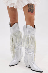 AZALEA WANG BENNETTO SILVER RHINESTONE WESTERN BOOT