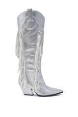 AZALEA WANG BENNETTO SILVER RHINESTONE WESTERN BOOT